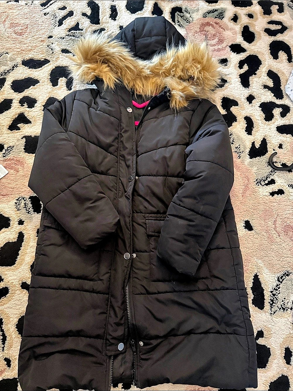 Black Faux Fur Trim Puffer Coat Like New